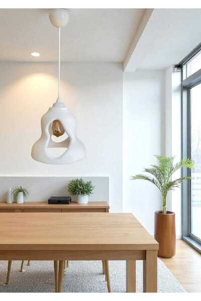 Dropcek eticaret Dekoratif Beyaz Minimal Tasarım, Rustik & İskandinav Stil Bohem Sarkıt Avize (Rustik Lamba Hediye)