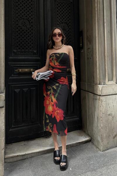 WeShaya Γυναικείο υφαντό φόρεμα μίντι στράπλες με πολλαπλά σχέδια