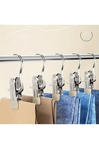 TARIK HOME 4 bucăți de umeraș multifuncțional portabil din oțel inoxidabil, clemă pentru haine, organizator de îmbrăcăminte pentru dulap