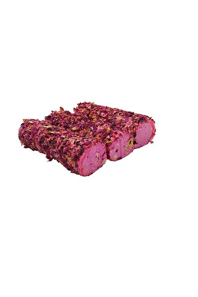 Turkiseria Rahat Turcesc umplut cu Cremă de Zmeură, Alune de Pădure și Petale de Trandafir, Feliat, 300g