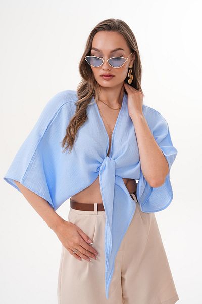 soi fashion Bolero de muselină cu legare în față Albastru deschis