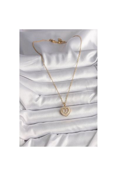 Skygo 316L Steel Gold Color Chain Zircon Stone Heart Model Women's Necklace - Tj-Bko9786