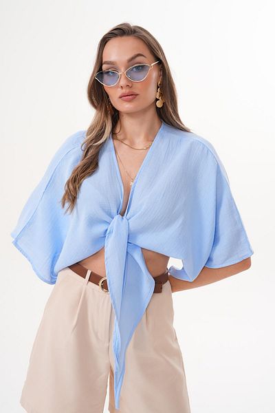 soi fashion Bolero de muselină cu legare în față Albastru deschis