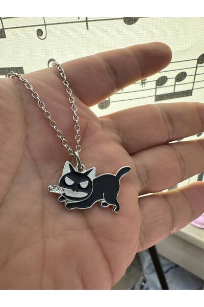 Yuchicly قلادة للنساء والرجال على شكل قطة سوداء مع وضعية الزحف وشفرة - رمز غو...