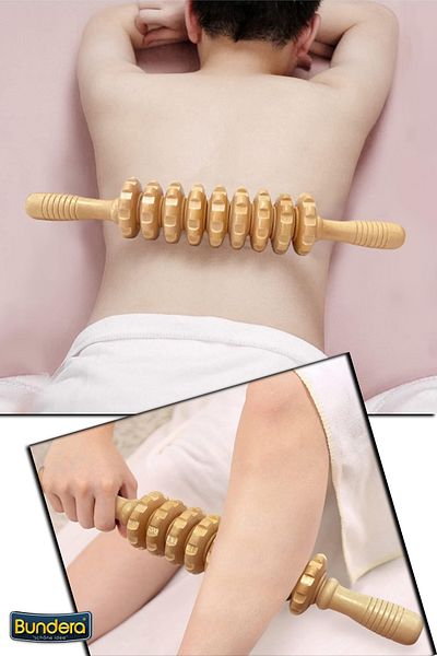 Bundera Massager Wood Handheld Roller Trigger Point Massage Stick Body Therapy Massaging Device