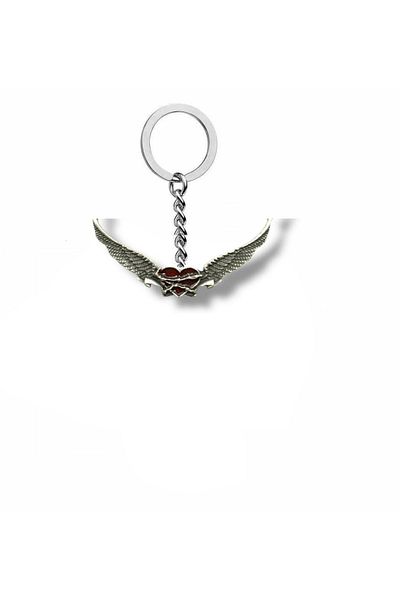 Herşey Nota Angel Wings Red Heart Figured Unisex Keychain – Daily Symbol of Passion and Protection