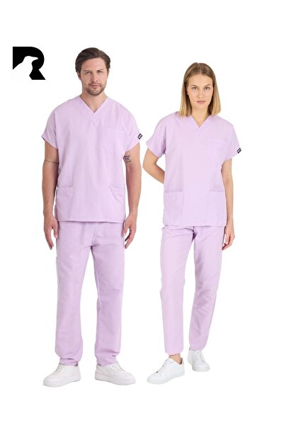 Raven Uniform Costum unisex cu mâneci liliac pentru asistentă medicală și doctor, uniformă pentru spital