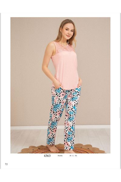 Baha Perfect Club Women's Lace Detailed Crew Neck Sleeveless Pajama Set 4363 - 1 Piece