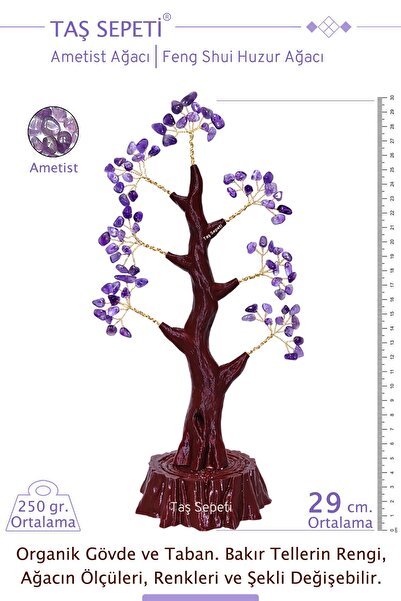 TAŞ SEPETİ Ametist Feng Shui Huzur Ağacı Kristal Hayat Ağacı Dekoratif Özel H...