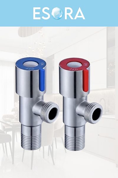 ESORA 2 Pieces of Inox Stainless Steel Open Close Intermediate Faucet + 2 Pieces of Flexible Connecting Hose