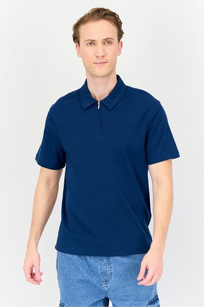 Vince Camuto Men Regular Fit Solid Quarter Zip Short Sleeves Polo Shirt, Teal Blue