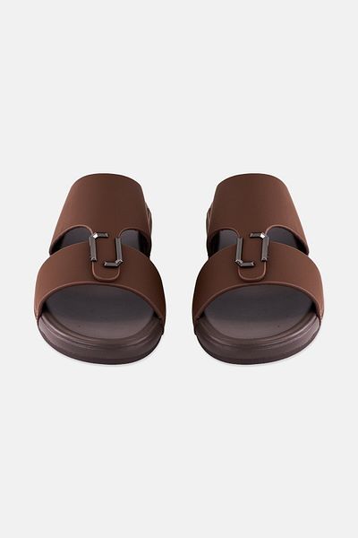 Algspar Men 2 Strap Slip On Arabic Sandals, Dark Brown