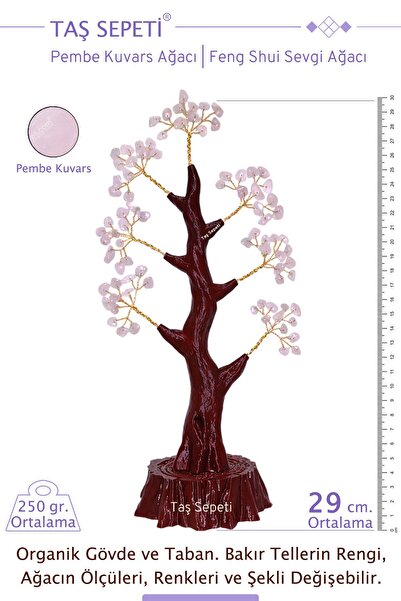 TAŞ SEPETİ Pembe Kuvars Feng Shui Sevgi Ağacı Kristal Hayat Ağacı Dekoratif H...