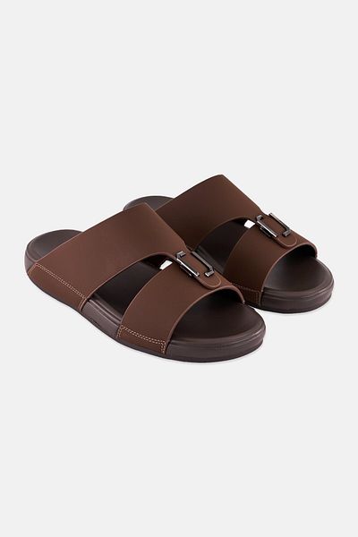Algspar Men 2 Strap Slip On Arabic Sandals, Dark Brown