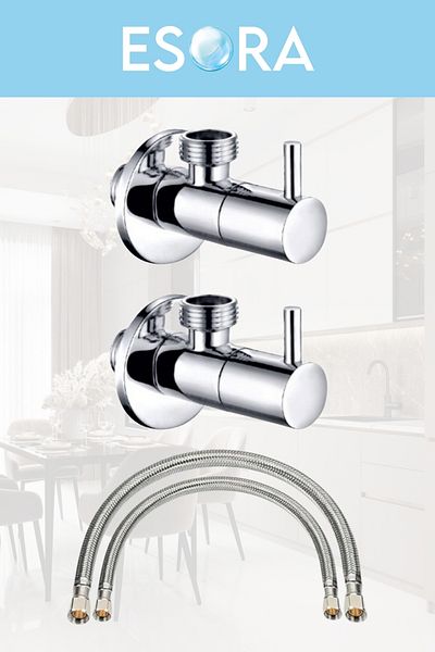ESORA Chrome Luxury 2 Pieces of Rod Bidet Faucet + 2 Pieces of Flexible Connection Hose