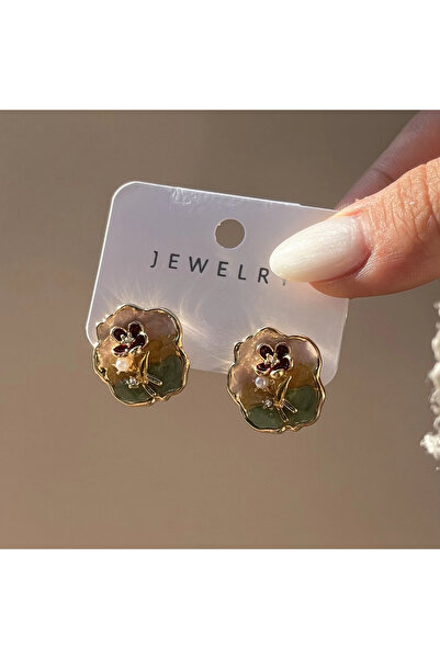 Vintagezegeni Kırmızı Çiçek Sanat Küpesi