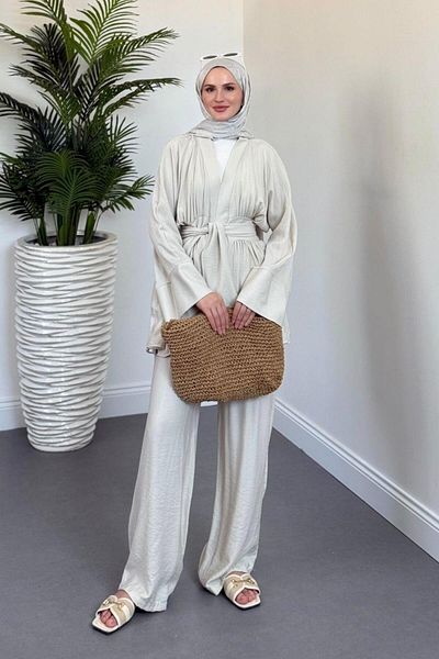 MERVEN AKYÜZ Eftelya Wide Belt Suit Stone