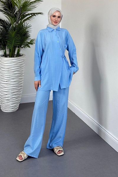 MERVEN AKYÜZ Narss Buttoned Trousers Suit Baby Blue