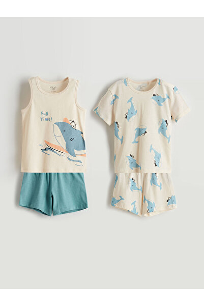 LC Waikiki طقم تي شيرت وشورت للأطفال الأولاد مطبوع من LCW baby Ecru