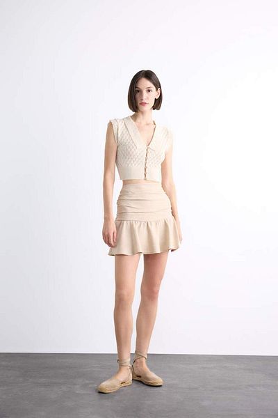 DeFacto New Season Crop Collar Buttoned Crochet Short Sleeve Cardigan