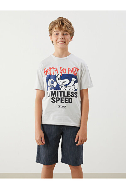 LC Waikiki Nevavm Oval Collar Sonic Printed Boys' T-Shirt with Difference