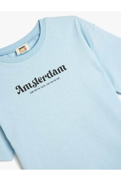 Koton Slogan Printed Crew Neck Κοντό μανίκι βαμβακερό μπλουζάκι Oversize