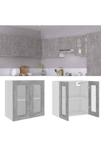 vidaxl Hanging Glass Cabinet Lyon Concrete Grey 60x31x60 cm Engineered Wood