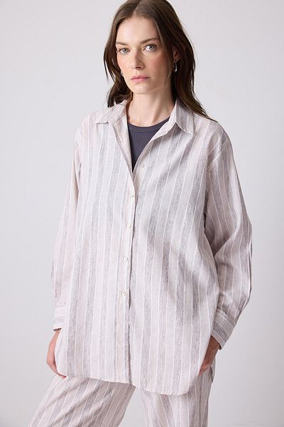 Touché Privé Linen Textured Striped Shirt Pants Set
