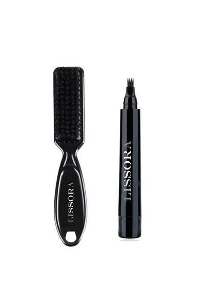 LISSORA ® Beard Kit Brush And Pencil, For Filling Gaps In The Beard, Quick Filling, Negru
