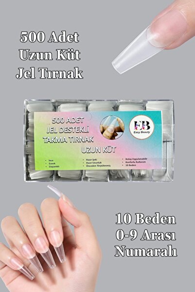 Easy Beauty 500 Adet Uzun Küt (Coffin) Yeni Nesil Jel Destekli Törpülenmiş Ta...