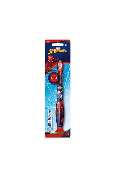 SPIDERMAN Toothbrush 2D Spiderman with suction cup and cap, Mr. White, blue, 36+ months