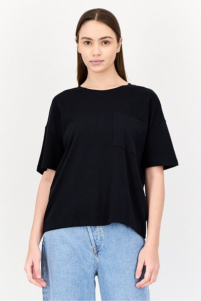 Esprit Women Crew Neck Long Sleeve Solid T-Shirt, Black