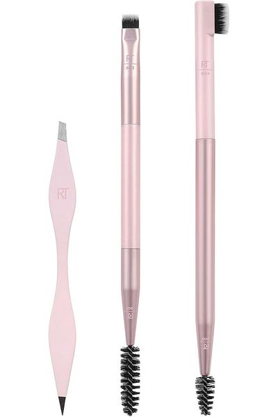 Real Techniques Brow Shaping Set, Spoolie, Brow Brushes, Tweezers, Dual-Ended Eyebrow Tools, 3Pcs