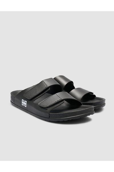 Cabani 100% Genuine Leather Velcro Black Men's Slippers