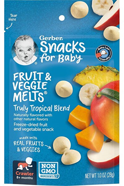 GERBER Fruit and Veggie Melts, Truly Tropical Blend, 8+ Months, 8 ay sonrası, 1 oz (28 g)