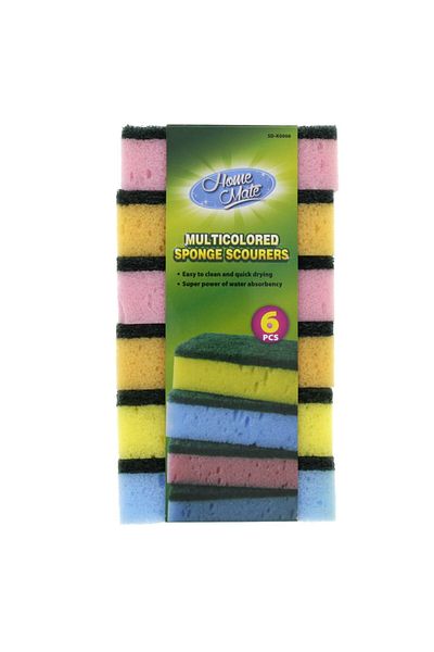Homemate Home Mate Multi Colored Sponge Scourers 6 Pcs – 10 X 7 X 3 Cm – Durable & Dual-layer