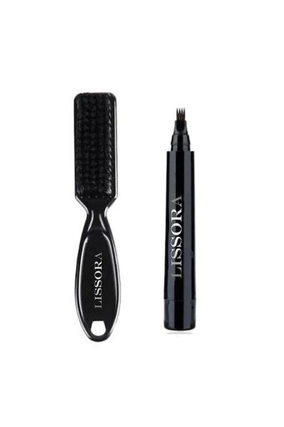 LISSORA ® Beard Kit Brush And Pencil, For Filling Gaps In The Beard, Quick Filling, Negru