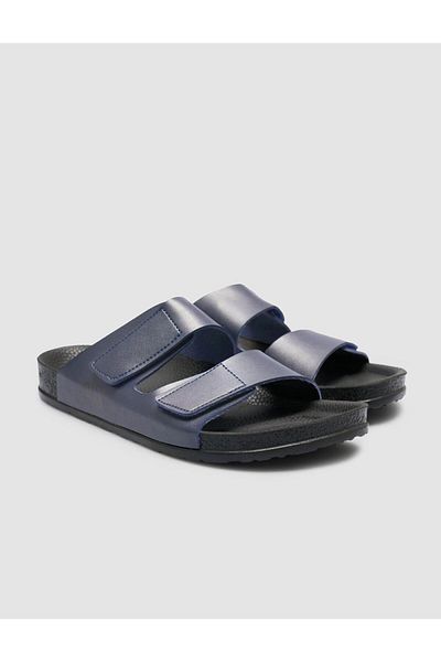 Cabani 100% Genuine Leather Velcro Navy Blue Men's Slippers