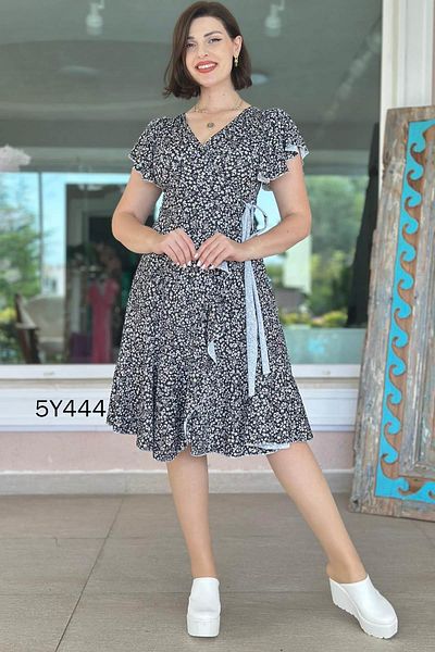İnce Topuk Flounced Double Breasted Collar Single Jersey Dress 5Y444