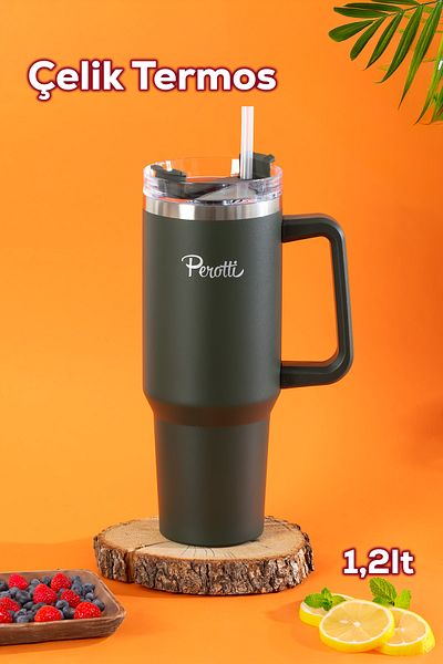 Perotti 17236-3 Colte V2 Stainless Steel Sportsman Thermos Cup Flask Green 1.2 Lt