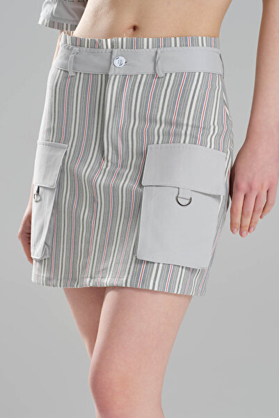 tw3 Fusta mini pantaloni scurți cu design garnit cu țesătură în dungi pentru ...