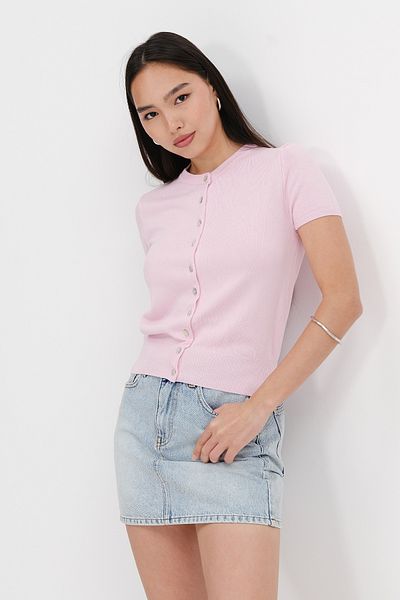 Addax Button Short Sleeve Cardigan H10314