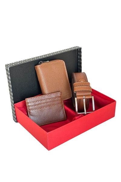 Tisaati Premium Series Special Boxed Luxury Leather Vertical Zipper Wallet Belt and Card Holder Men's Set