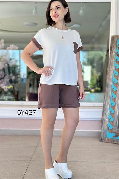 İnce Topuk Pocket Garnished Crystal Shorts Suit 5Y437