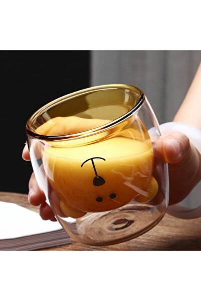 OEM Double-walled glass, Teddy bear, 250 ml, Yellow