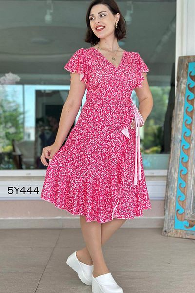 İnce Topuk Flounced Double Breasted Collar Single Jersey Dress 5Y444
