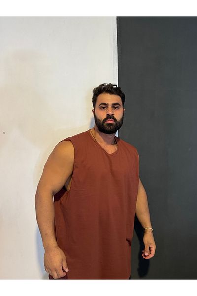 Bas Body FitnessWear Battal Size Combed Cotton Fabric Unprinted Plain Brick Color Undershirt