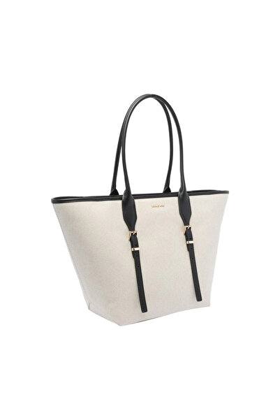 Michael Kors Women's Cotton Canvas Tote Leather Handle Black Shoulder Bag 30S5G9Ot7C-Black