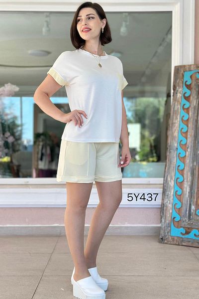 İnce Topuk Pocket Garnished Crystal Shorts Suit 5Y437