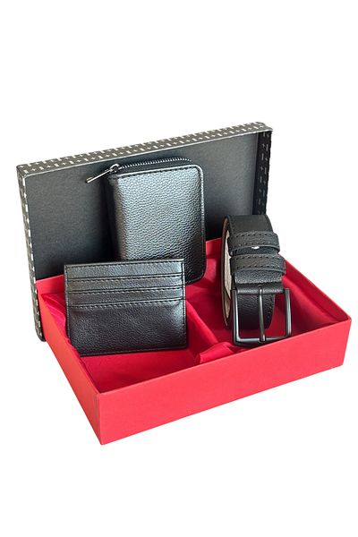 Tisaati Premium Series Special Boxed Luxury Leather Vertical Zipper Wallet Belt and Card Holder Men's Set